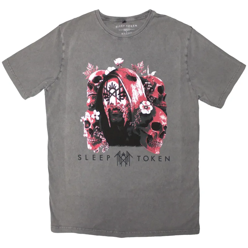 SLEEP TOKEN - SKULLS & FLOWERS - Stone Wash T-Shirt Grey made by Spiral Direct