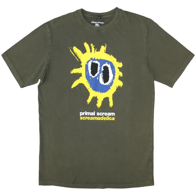 PRIMAL SCREAM - SCREAMADELICA - Stone Wash T-Shirt Green made by Spiral Direct