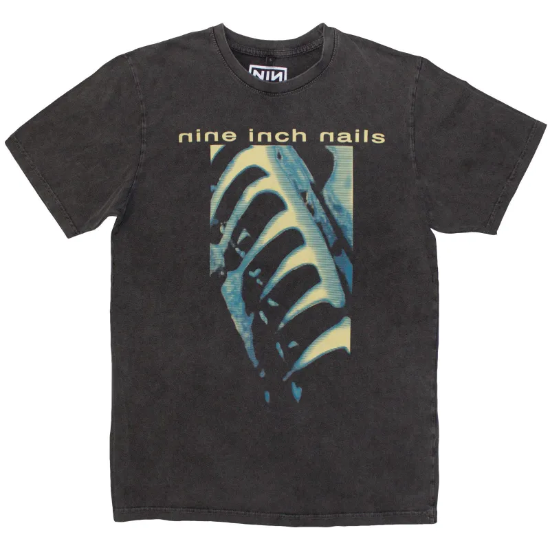 NINE INCH NAILS - PHM & TEXT LOGO - Stone Wash T-Shirt Grey made by Spiral Direct