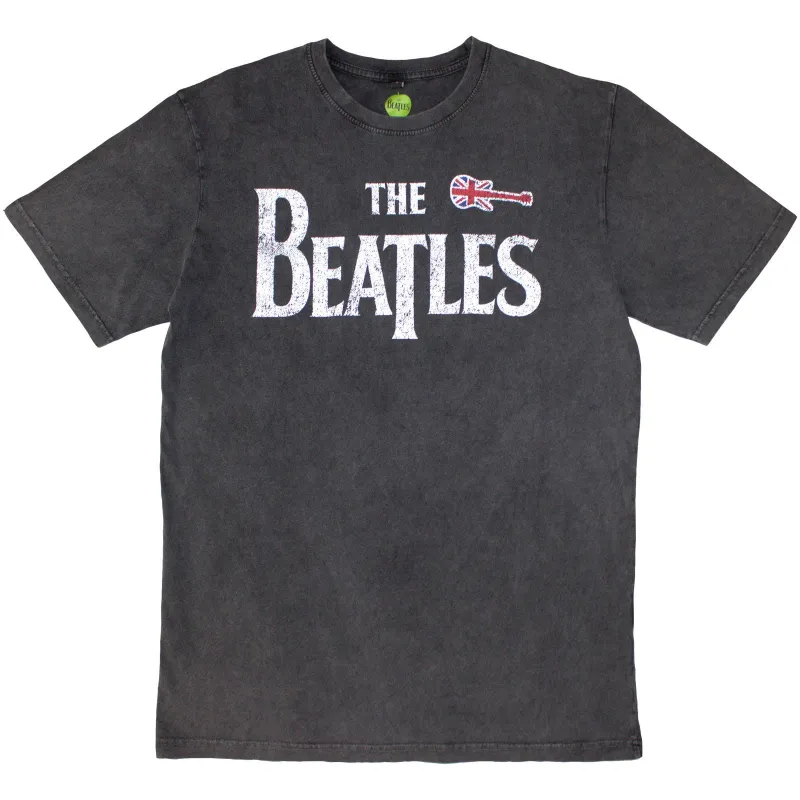 THE BEATLES - GUITAR & DROP T - Stone Wash T-Shirt Grey made by Spiral Direct