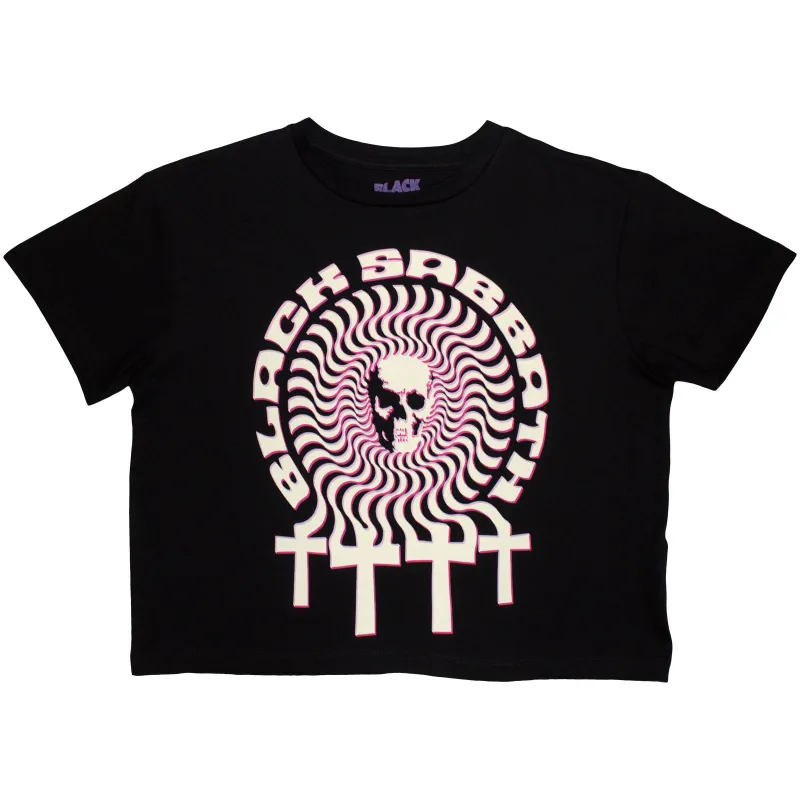 BLACK SABBATH - HYPNOTIC SKULL - Crop Top Black made by Spiral Direct