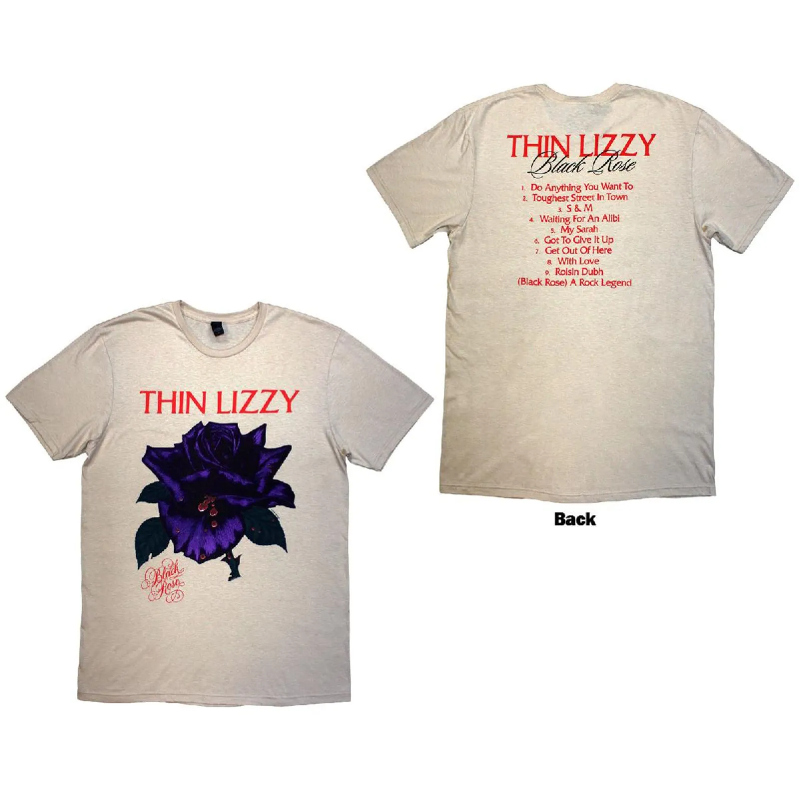 THIN LIZZY - BLACK ROSE TRACKLIST - T-Shirt Neutral (Back Print) sold by Spiral Direct