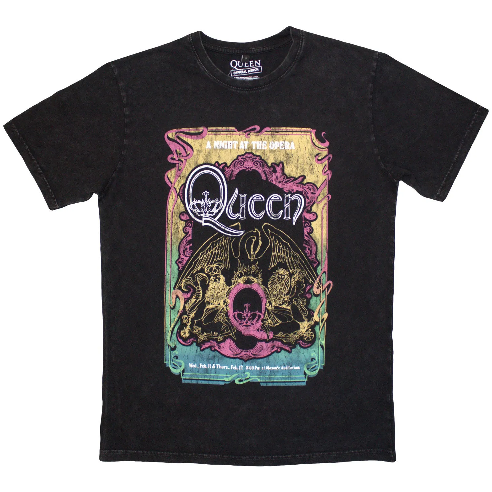 QUEEN - A NIGHT AT THE OPERA TOUR '76 - Stone Wash T-Shirt Black sold by Spiral Direct