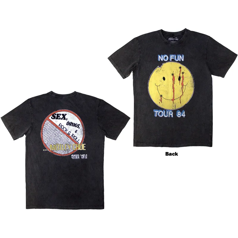 MOTLEY CRUE - NO FUN TOUR '84 - Stone Wash T-Shirt Grey (Back Print) sold by Spiral Direct