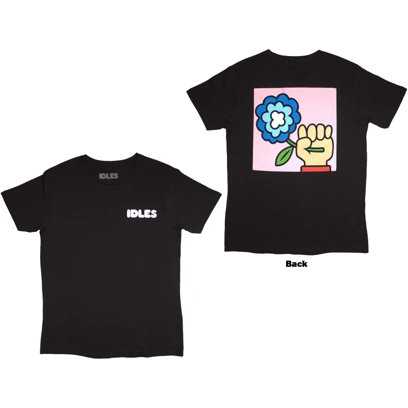 IDLES - CARTOON FLOWER - T-Shirt Black (Back Print) made by Spiral Direct