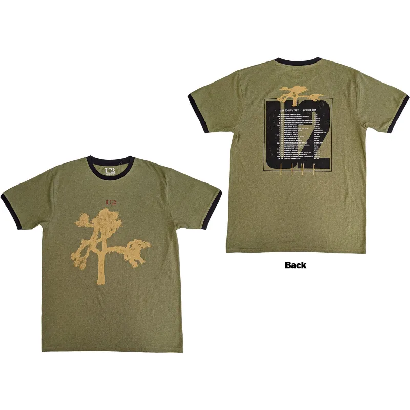 U2 - JOSHUA TREE EUROPE 1987. - Ringer T-Shirt Green (Back Print) made by Spiral Direct