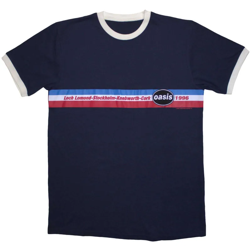 OASIS - 1996 TOUR HORIZONTAL STRIPES - Ringer T-Shirt Blue sold by Spiral Direct