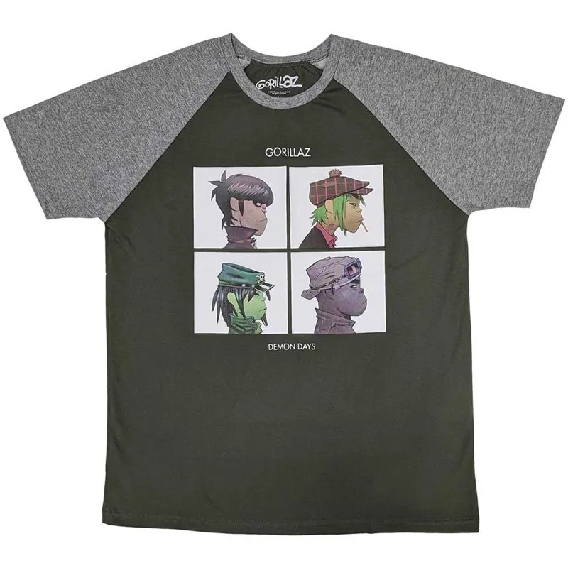 GORILLAZ - DEMON DAYS - Raglan T-Shirt Green made by Spiral Direct