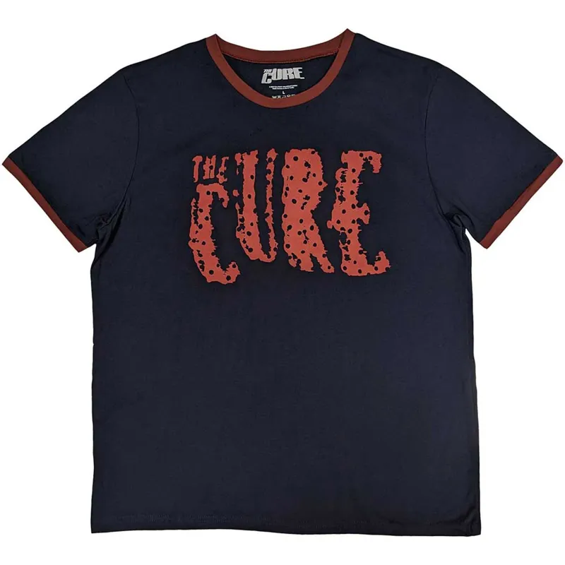 THE CURE - LOGO - Ringer T-Shirt Blue made by Spiral Direct