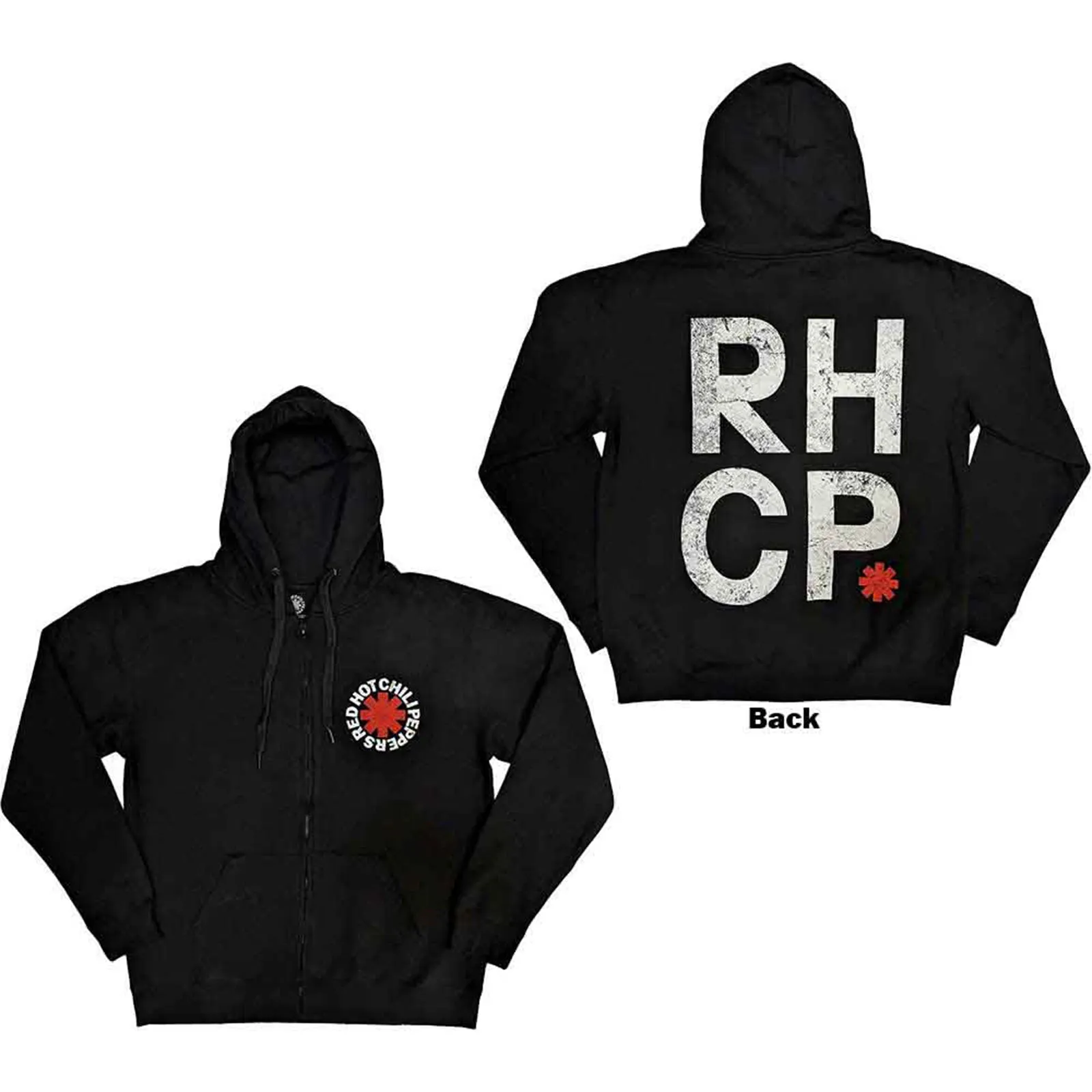 RED HOT CHILI PEPPERS - RED ASTERISK - Zipped Hoodie Black (Back Print) sold by Spiral Direct