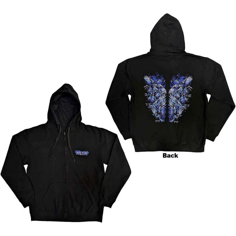 BRING ME THE HORIZON - BLUE CROW WINGS - Zipped Hoodie Black (Back Print) made by Spiral Direct