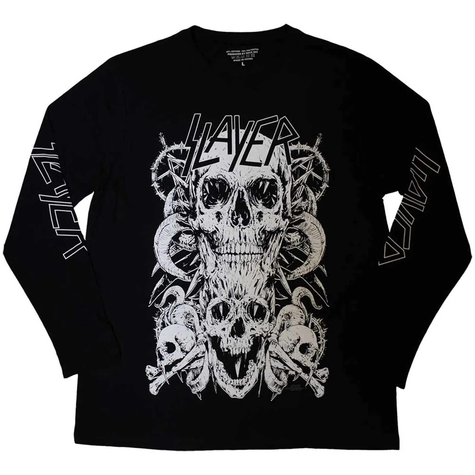 SLAYER - WHITE SKULLS - Long Sleeve T-Shirt Black (Sleeve Print) sold by Spiral Direct