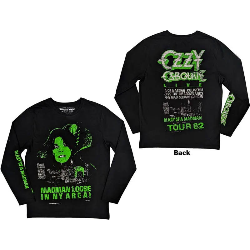 OZZY OSBOURNE - MADMAN LOOSE - Long Sleeve T-Shirt Black (Back & Sleeve Print) made by Spiral Direct