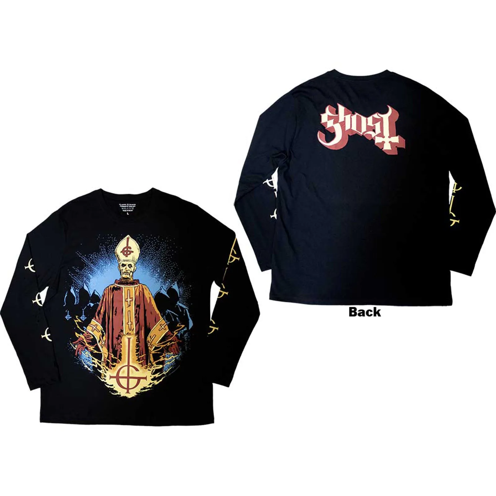 GHOST - PAPA & RADIENT GHOULS - Long Sleeve T-Shirt Black (Back & Sleeve Print) sold by Spiral Direct