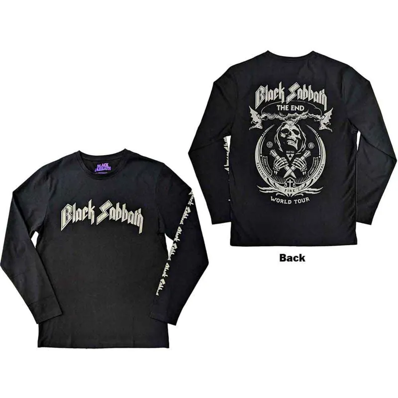 BLACK SABBATH - THE END MUSHROOM CLOUD - Long Sleeve T-Shirt Black (Back & Sleeve Print) made by Spiral Direct