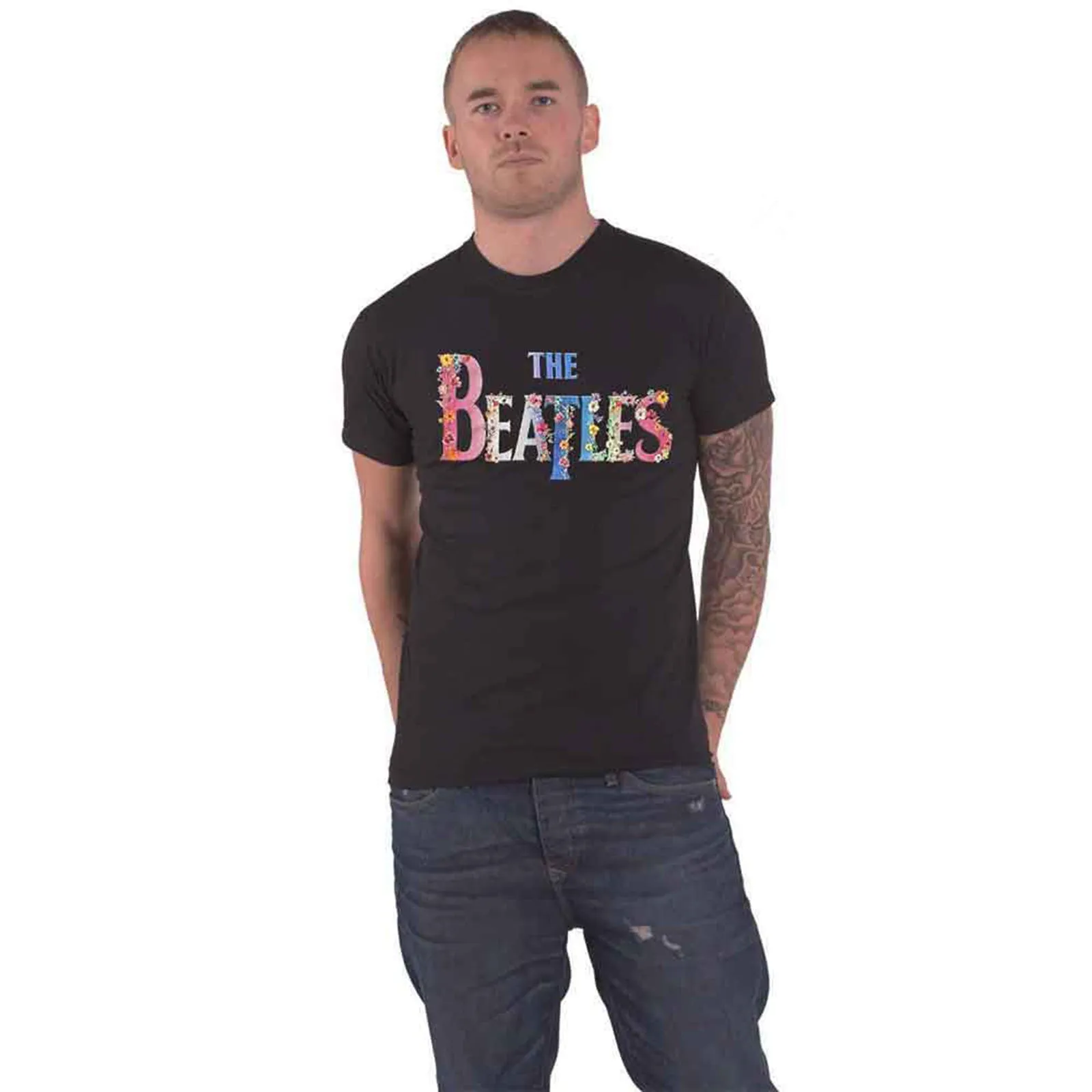THE BEATLES - FLORAL LOGO - T-Shirt Black sold by Spiral Direct product image thumbnail 2
