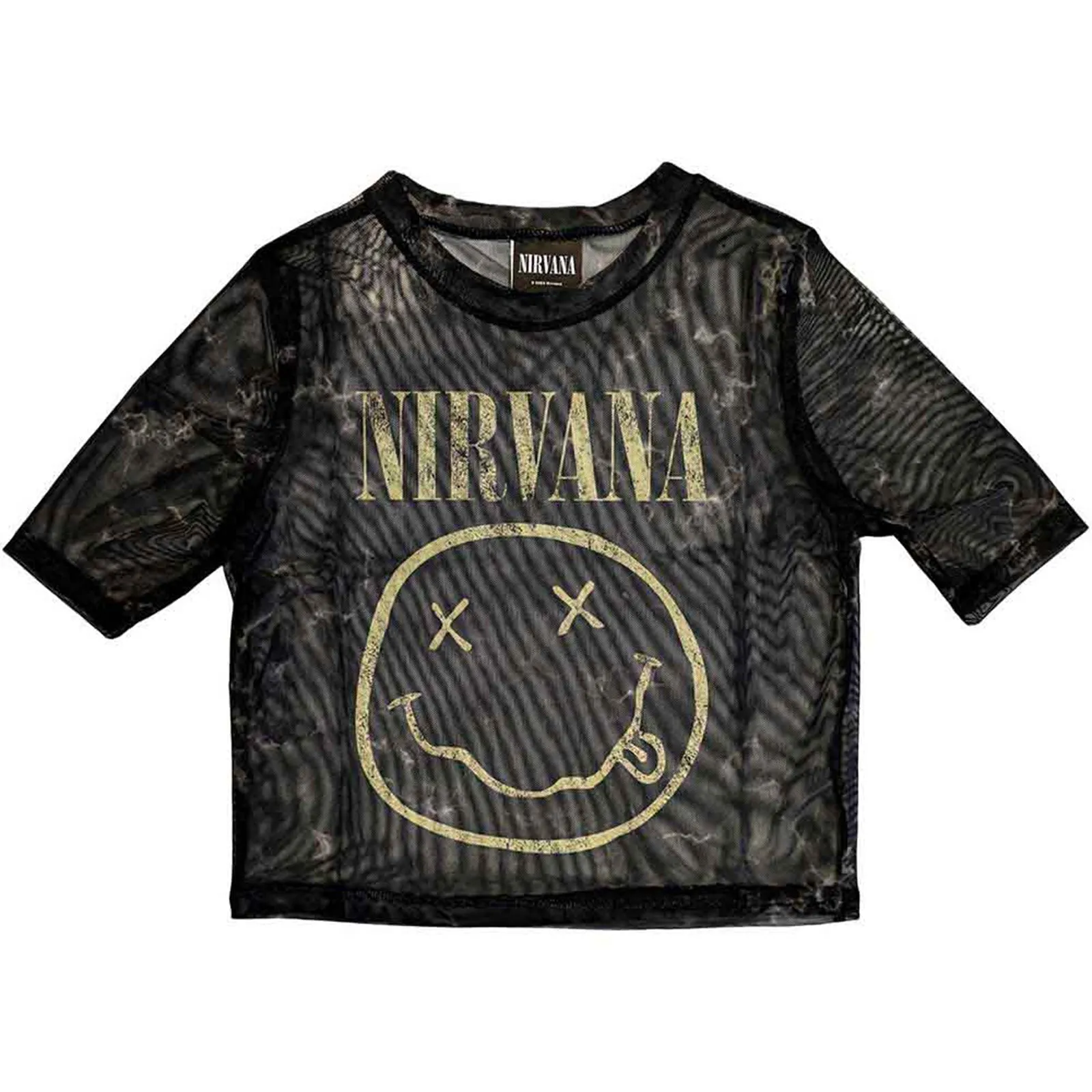 NIRVANA - YELLOW HAPPY FACE - Crop Top Black (Mesh) sold by Spiral Direct