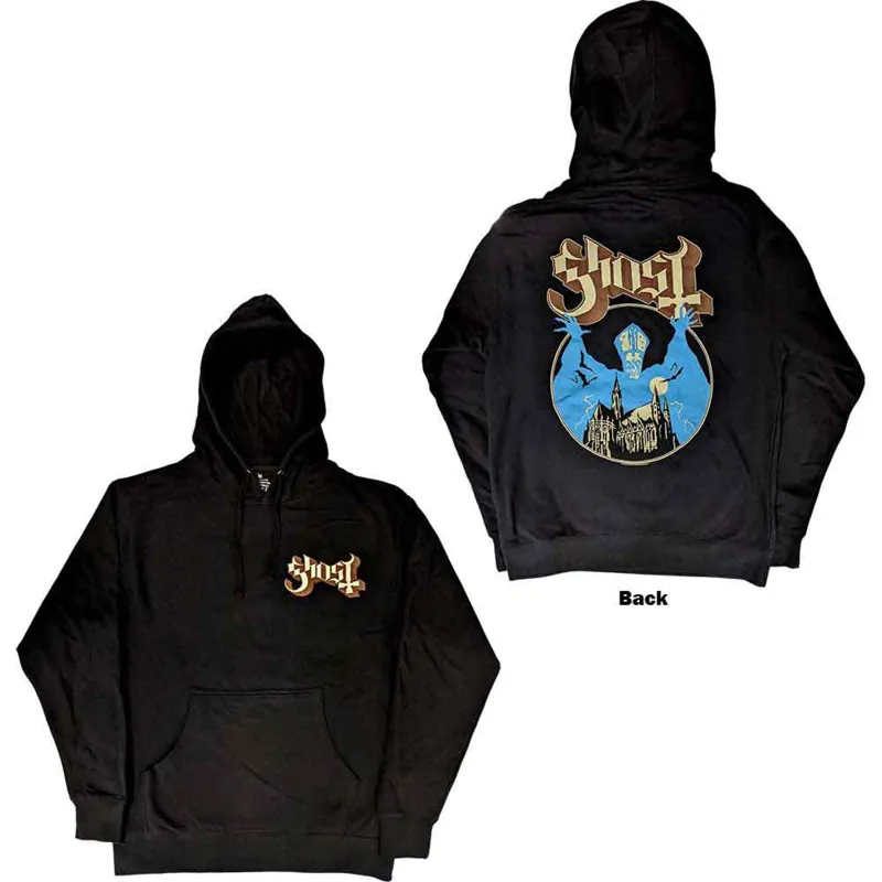 GHOST - POCKET LOGO & OPUS - Pullover Hoodie Black (Back Print) sold by Spiral Direct