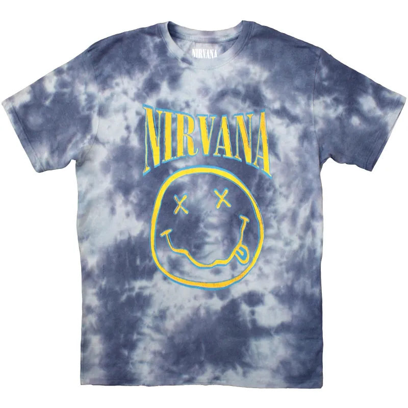 NIRVANA - HAPPY FACE BLUE STROKE - T-Shirt Blue (Wash Collection) sold by Spiral Direct