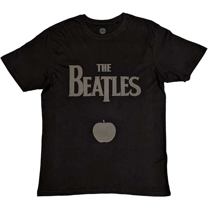 THE BEATLES - DROP T LOGO & APPLE - T-Shirt Black (Hi-Build) made by Spiral Direct