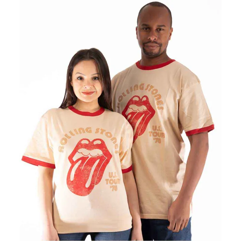 THE ROLLING STONES - US TOUR '78 - Ringer T-Shirt Neutral made by Spiral Direct