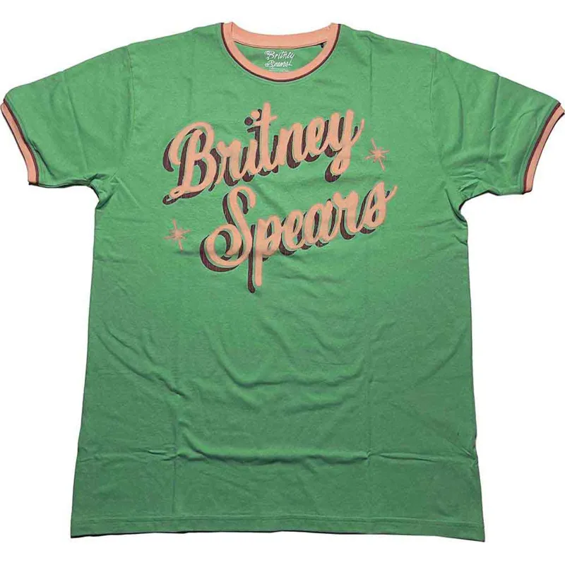 BRITNEY SPEARS - RETRO TEXT - Ringer T-Shirt Green made by Spiral Direct
