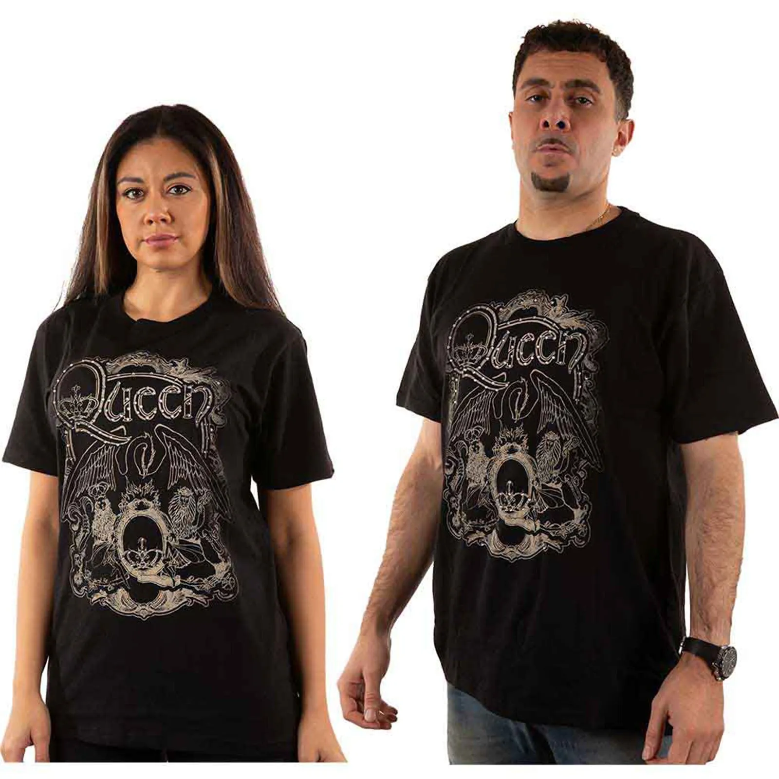 QUEEN - ORNATE CREST - T-Shirt Black (Embellished) sold by Spiral Direct