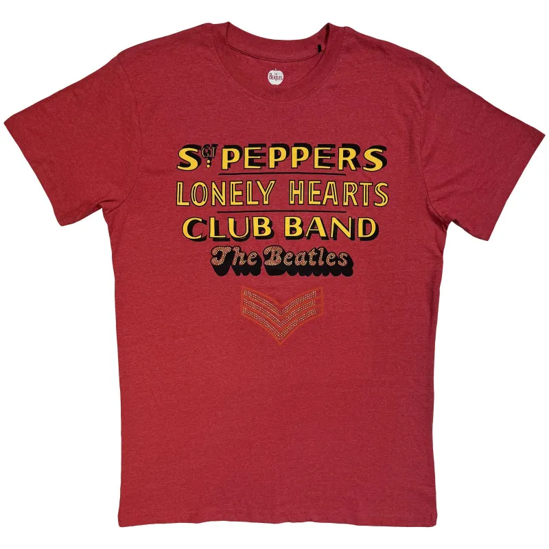 BEATLES, THE - SGT PEPPER STACKED CRYSTALS - T-Shirt Red (Embellished) sold by Spiral Direct
