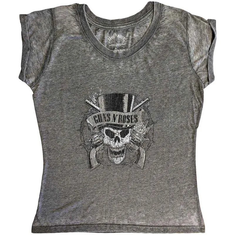 GUNS N ROSES - FADED SKULL - Burnout Ladies T-Shirt Grey sold by Spiral Direct