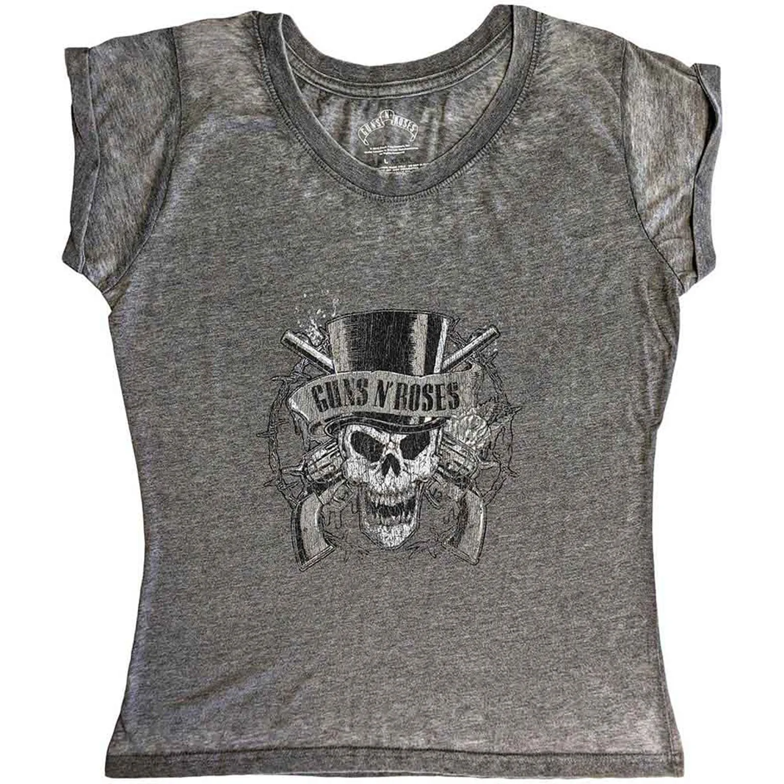 GUNS N ROSES - FADED SKULL - Burnout Ladies T-Shirt Grey sold by Spiral Direct