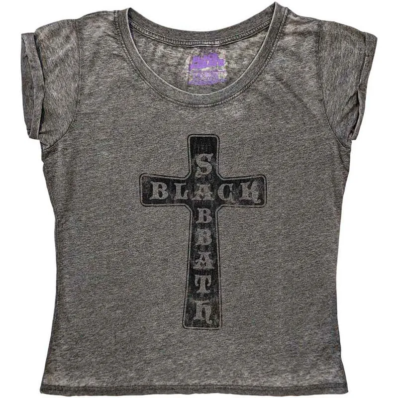 BLACK SABBATH - VINTAGE CROSS - Burnout Ladies T-Shirt Grey made by Spiral Direct