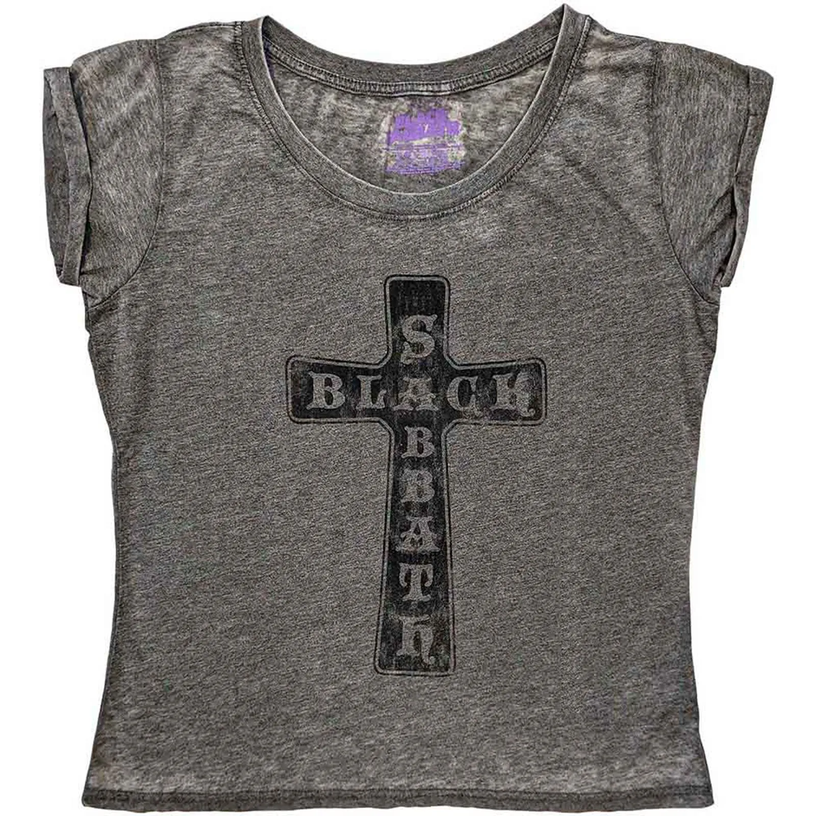 BLACK SABBATH - VINTAGE CROSS - Burnout Ladies T-Shirt Grey sold by Spiral Direct