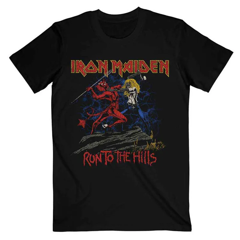 IRON MAIDEN - NUMBER OF THE BEAST RUN TO THE HILLS DISTRESS - T-Shirt Black sold by Spiral Direct