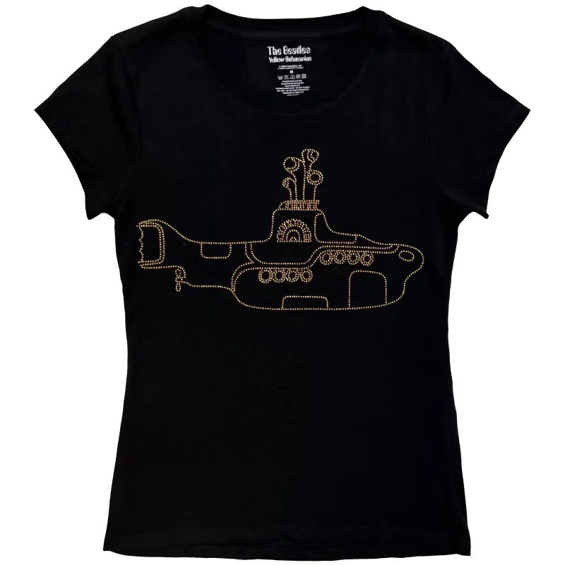 THE BEATLES - YELLOW SUBMARINE - Ladies T-Shirt Black (Embellished) sold by Spiral Direct