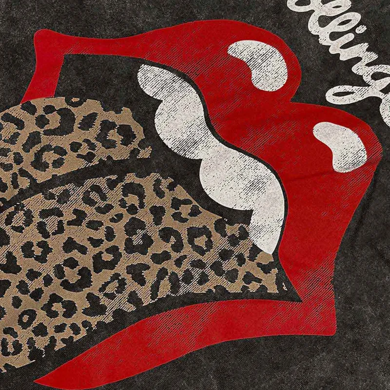 THE ROLLING STONES - LEOPARD TONGUE - T-Shirt Black (Wash Collection) sold by Spiral Direct