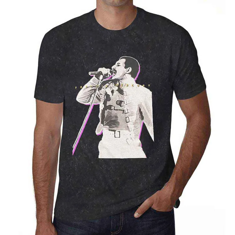 FREDDIE MERCURY - GLOW - T-Shirt Black (Wash Collection) made by Spiral Direct