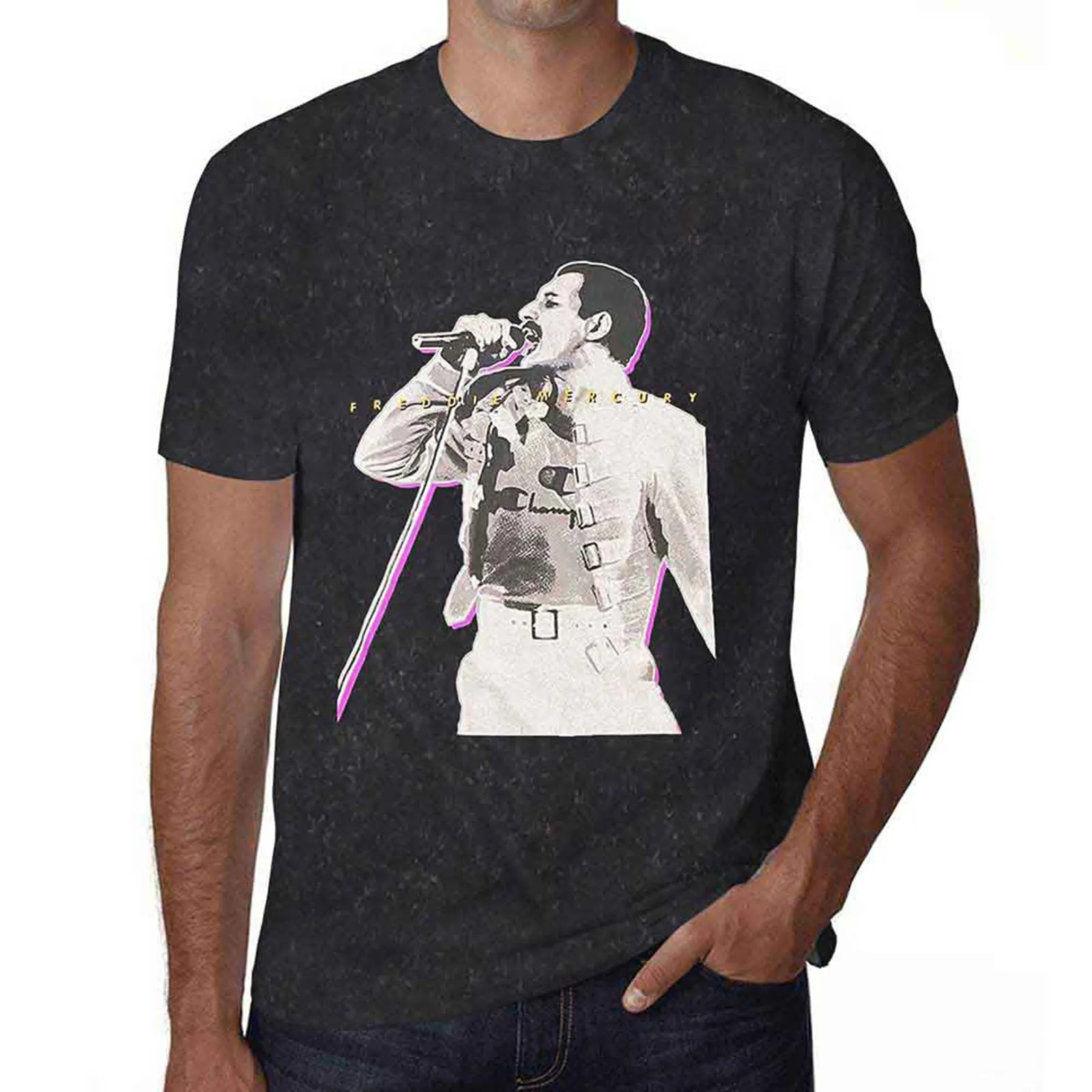 FREDDIE MERCURY - GLOW - T-Shirt Black (Wash Collection) sold by Spiral Direct