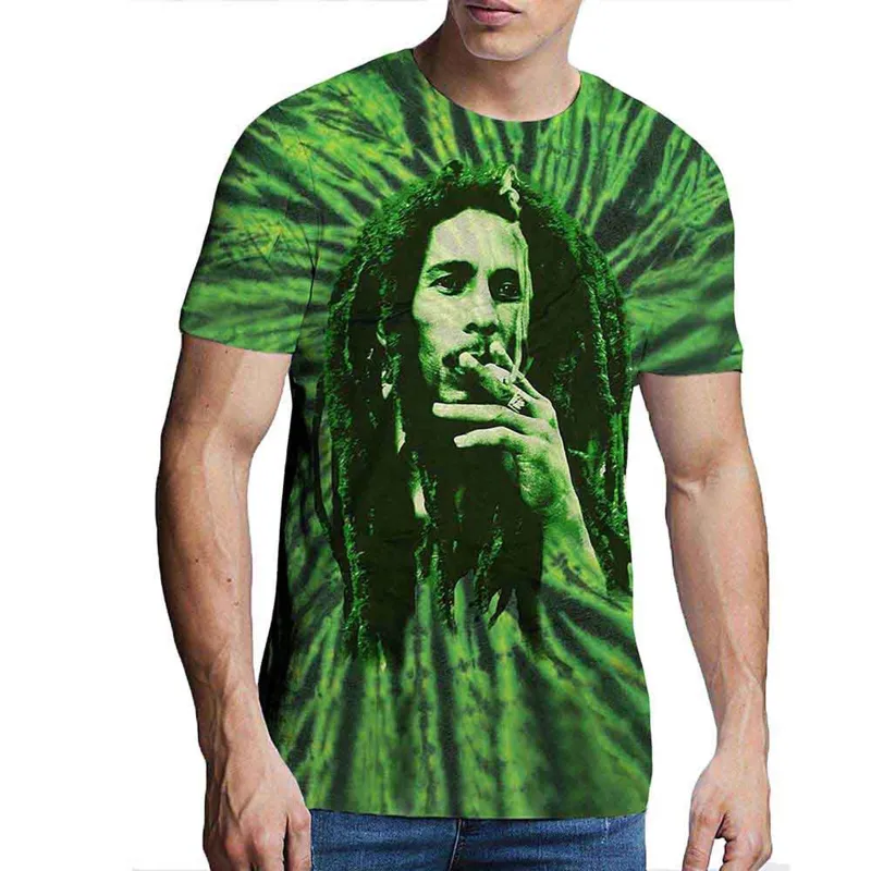 BOB MARLEY - SMOKE - T-Shirt Green (Wash Collection) sold by Spiral Direct