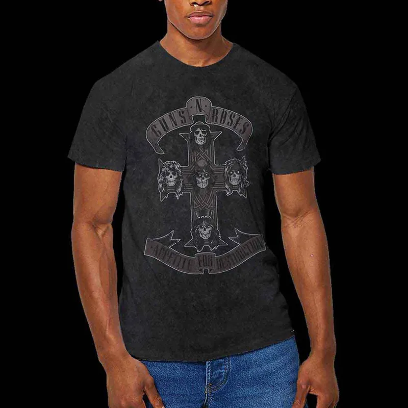 GUNS N ROSES - MONOCHROME CROSS - T-Shirt Black (Wash Collection) sold by Spiral Direct