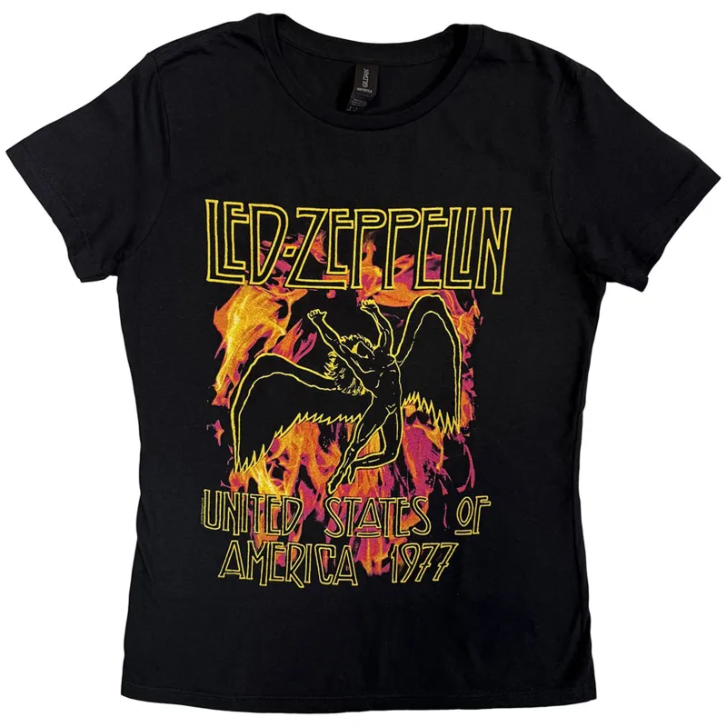 LED ZEPPELIN - BLACK FLAMES - Ladies T-Shirt Black sold by Spiral Direct