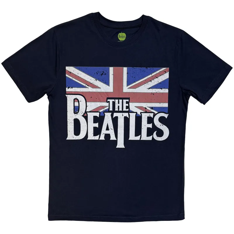 BEATLES, THE - DROP T LOGO & VINTAGE FLAG - T-Shirt Blue sold by Spiral Direct