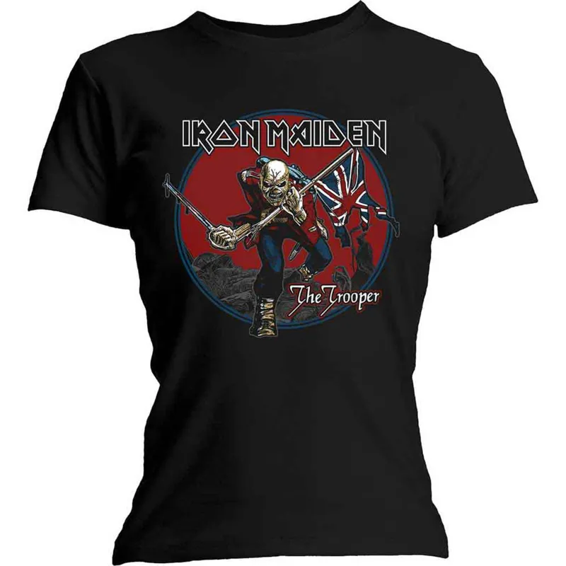 IRON MAIDEN - TROOPER RED SKY - Ladies T-Shirt Black made by Spiral Direct