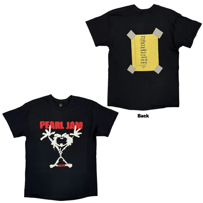 PEARL JAM - STICKMAN - T-Shirt Black (Back Print) made by Spiral Direct