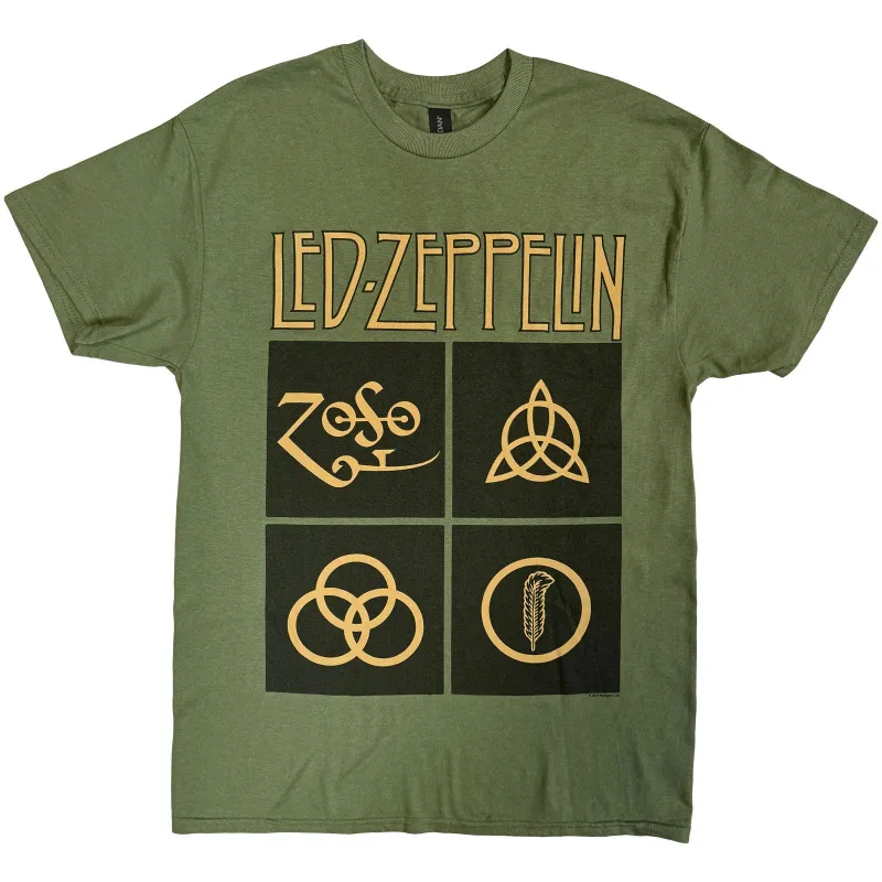 LED ZEPPELIN - GOLD SYMBOLS IN BLACK SQUARE - T-Shirt Green sold by Spiral Direct