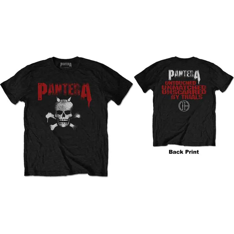 PANTERA - HORNED SKULL STENCIL - T-Shirt Black (Back Print) sold by Spiral Direct