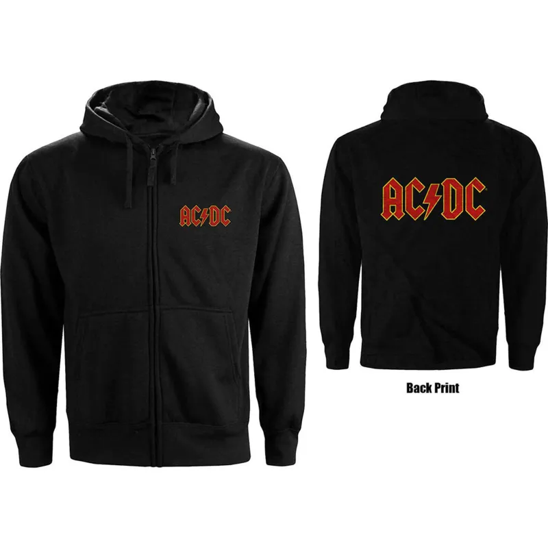AC/DC - LOGO - Zipped Hoodie Black (Back Print) made by Spiral Direct