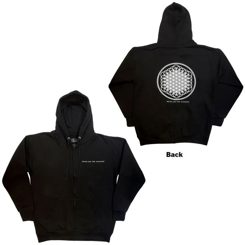BRING ME THE HORIZON - FLOWER OF LIFE - Zipped Hoodie Black (Back Print) made by Spiral Direct