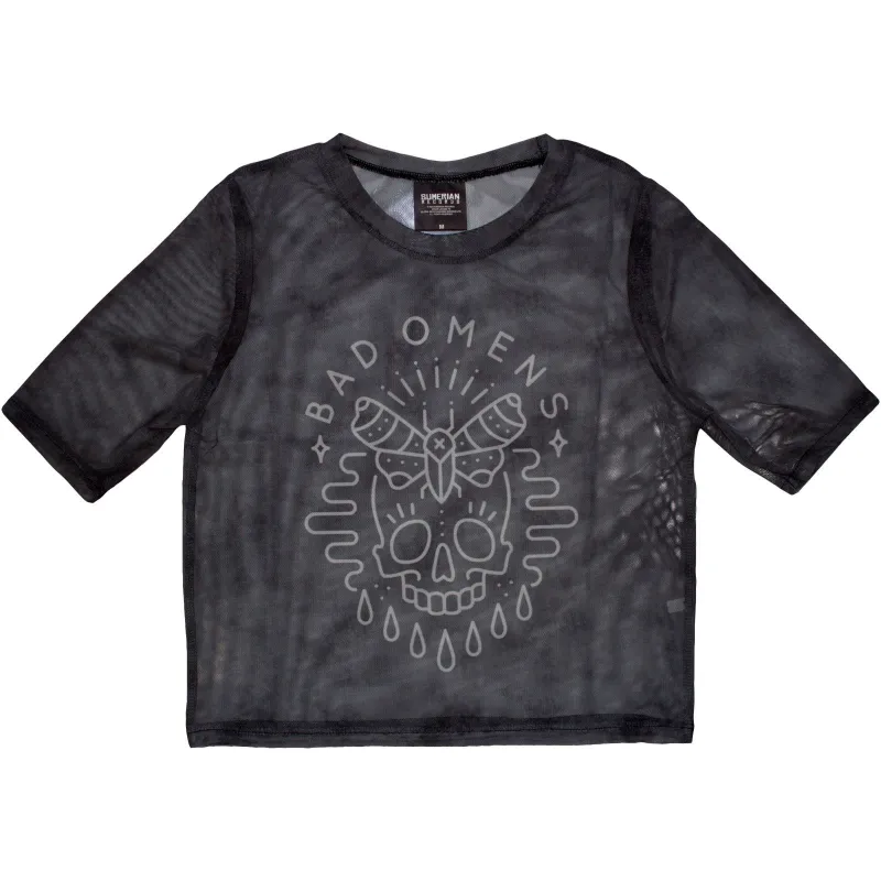 BAD OMENS - MOTH SKULL - Crop Top Grey (Mesh) sold by Spiral Direct