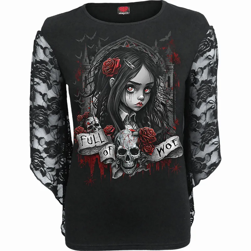 FULL OF WOE - Rose Lace Sleeve Top made by Spiral Direct