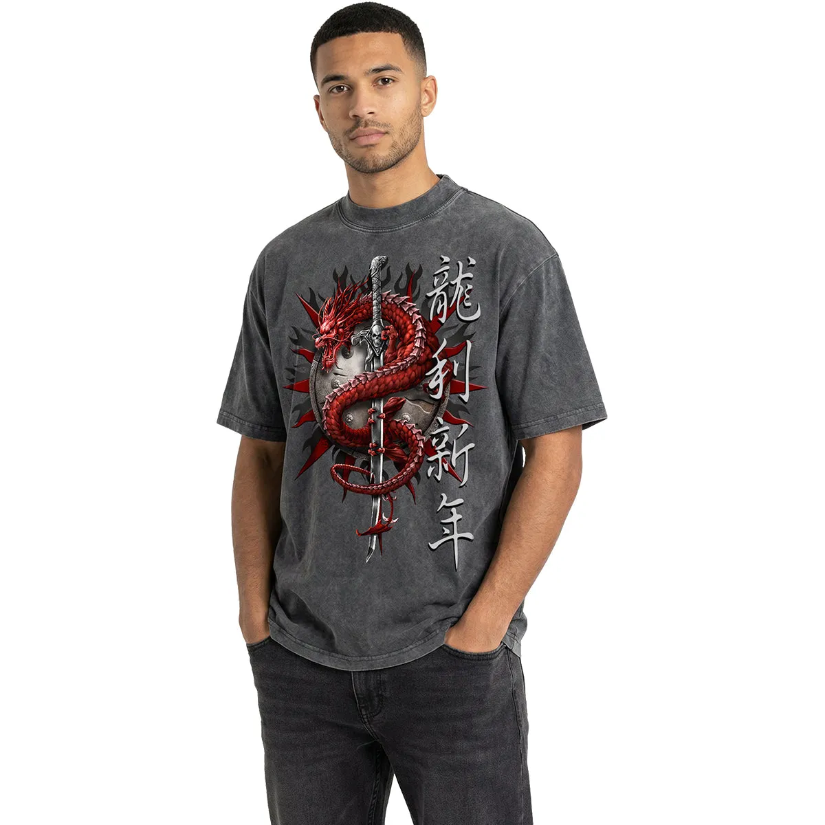 ORIENTAL DRAGON - Box T-Shirt Acid Wash Charcoal sold by Spiral Direct product image thumbnail 2
